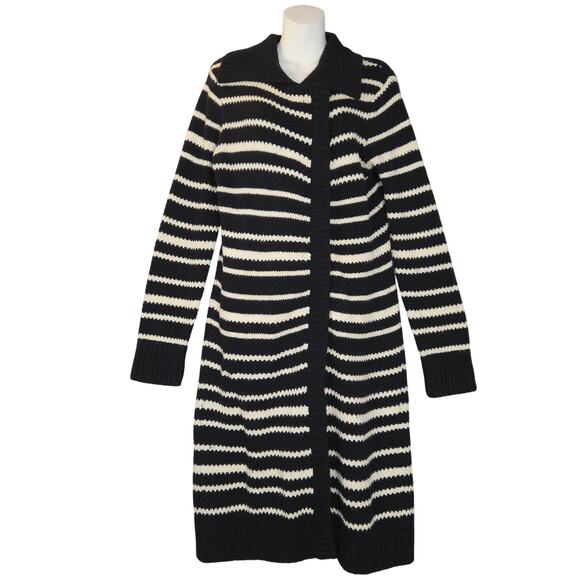 Moda International Womens M Wool Long Cardigan Sweater Duster Striped Zip Knit - Picture 1 of 13